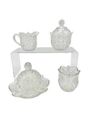 Pennsylvania Balder No 15048 Vtg Glass Childrens 4pc Table Set Diamond Cut TS-53